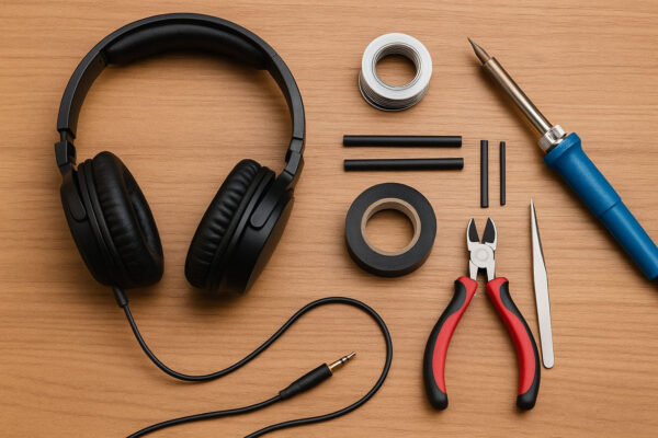 Benötigtes Werkzeug und Materialien für die Reparatur bei Kabelbruch am Kopfhörer