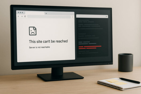Monitor mit abstrahierten Fehlermeldungen zu 127.0.0.1, die typische Localhost-Probleme darstellen.