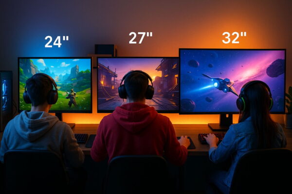 Monitorgröße beim Gaming im Vergleich: Spieler mit 24", 27" und 32" Monitoren