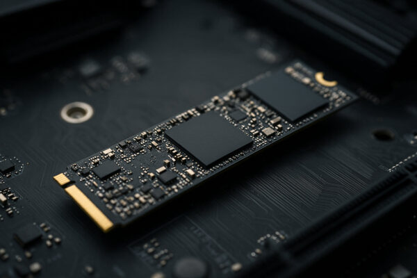 Moderne NVMe SSD auf einer Hauptplatine als Beispiel für ein schnelles PC-Upgrade