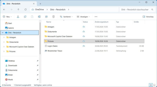 Online-Status von OneDrive-Dateien prüfen OneDrive-Dateien mit blauem Wolkensymbol im Windows-Explorer