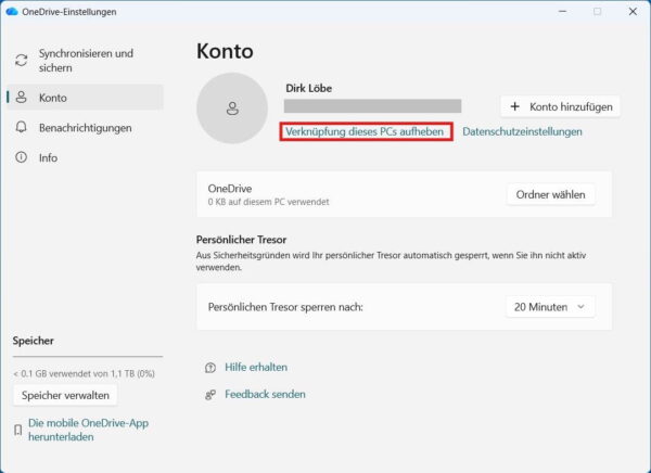 OneDrive-Verknüpfung mit dem PC aufheben OneDrive deaktivieren und OneDrive-Verknüpfung mit dem PC in den Kontoeinstellungen aufheben