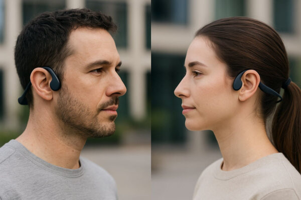 Open-Ear Kopfhörer mit Knochenschall-Technologie im Einsatz