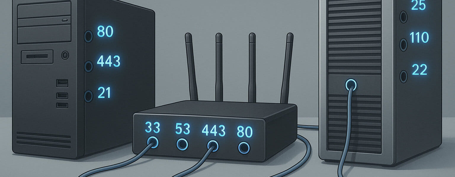 Visualisierung von Netzwerk-Ports zur Erklärung ihrer Rolle im Datenverkehr