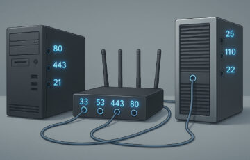 Visualisierung von Netzwerk-Ports zur Erklärung ihrer Rolle im Datenverkehr