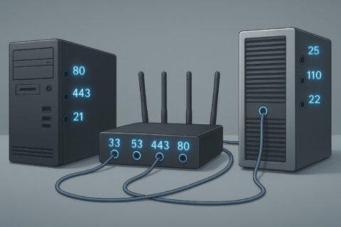 Visualisierung von Netzwerk-Ports zur Erklärung ihrer Rolle im Datenverkehr