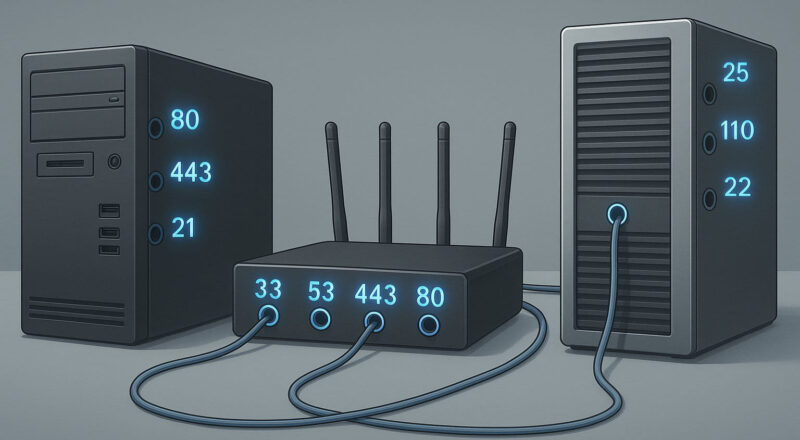 Visualisierung von Netzwerk-Ports zur Erklärung ihrer Rolle im Datenverkehr