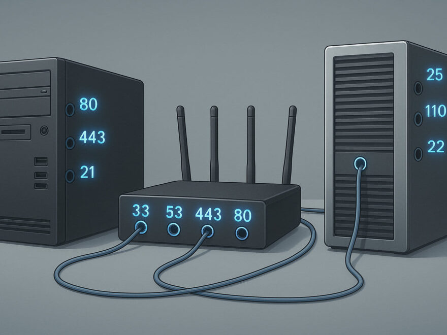 Visualisierung von Netzwerk-Ports zur Erklärung ihrer Rolle im Datenverkehr
