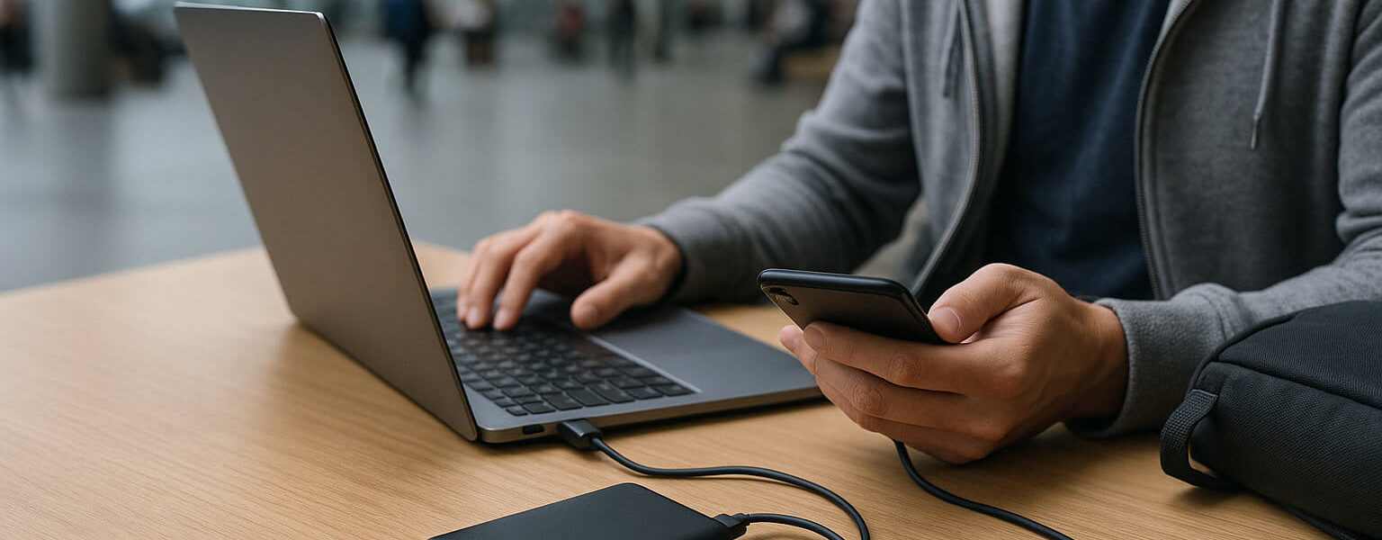 Powerbank lädt Laptop und Smartphone unterwegs gleichzeitig