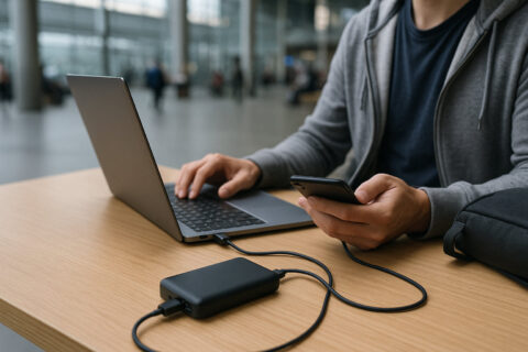 Powerbank lädt Laptop und Smartphone unterwegs gleichzeitig