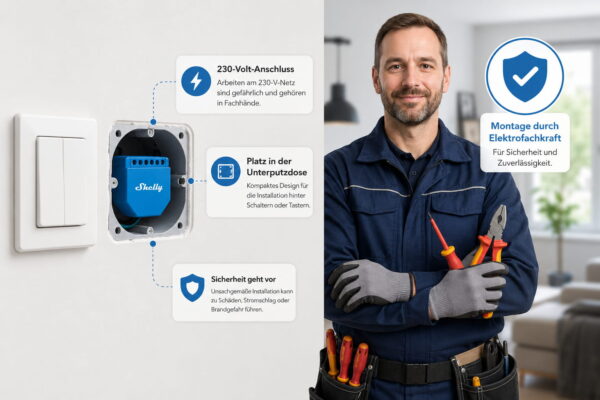 Sicherer Einbau eines Shelly-Unterputzmoduls Shelly sicher durch eine Elektrofachkraft installieren lassen