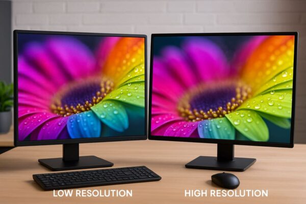 Vergleich von Monitoren mit hoher und niedriger Auflösung bei der Fotobearbeitung