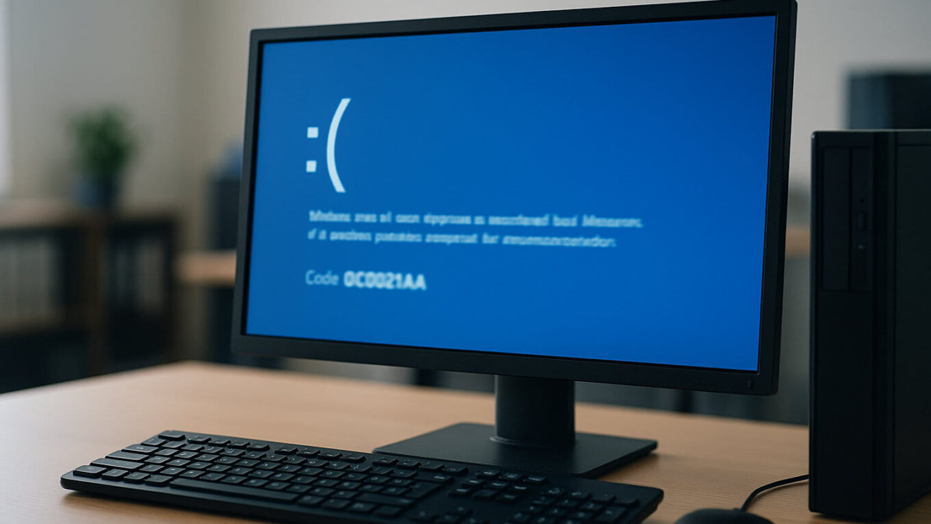 Windows BlueScreen mit Fehlercode 0xC000021A auf Computerbildschirm