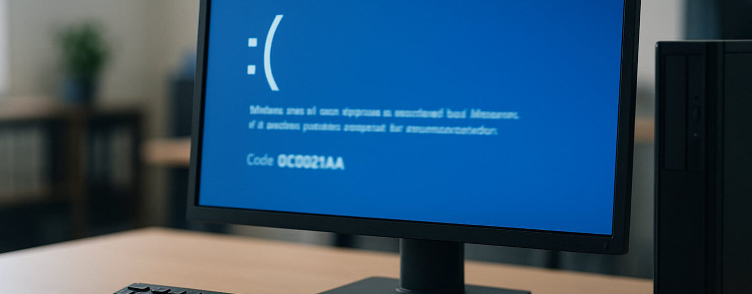 Windows BlueScreen mit Fehlercode 0xC000021A auf Computerbildschirm
