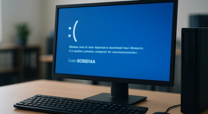 Windows BlueScreen mit Fehlercode 0xC000021A auf Computerbildschirm