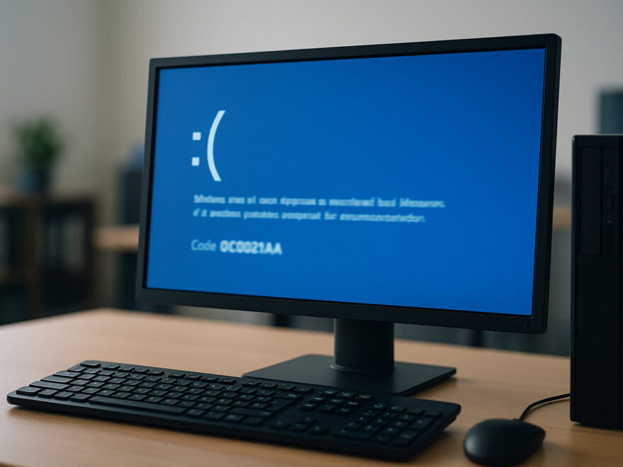 Windows BlueScreen mit Fehlercode 0xC000021A auf Computerbildschirm