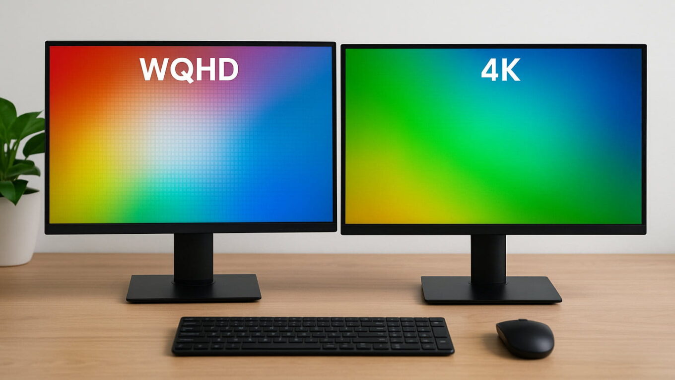 Moderne Monitore im Vergleich – WQHD oder 4K Auflösung nebeneinander dargestellt