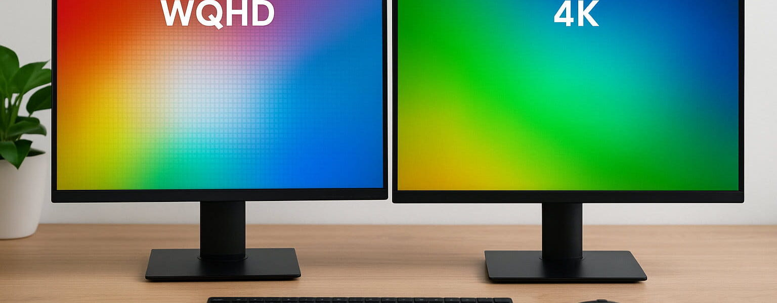 Moderne Monitore im Vergleich – WQHD oder 4K Auflösung nebeneinander dargestellt