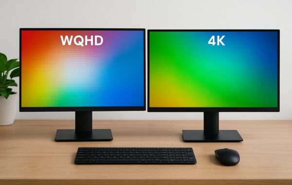 Moderne Monitore im Vergleich – WQHD oder 4K Auflösung nebeneinander dargestellt