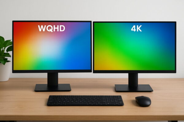 Moderne Monitore im Vergleich – WQHD oder 4K Auflösung nebeneinander dargestellt
