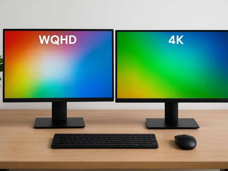 Moderne Monitore im Vergleich – WQHD oder 4K Auflösung nebeneinander dargestellt