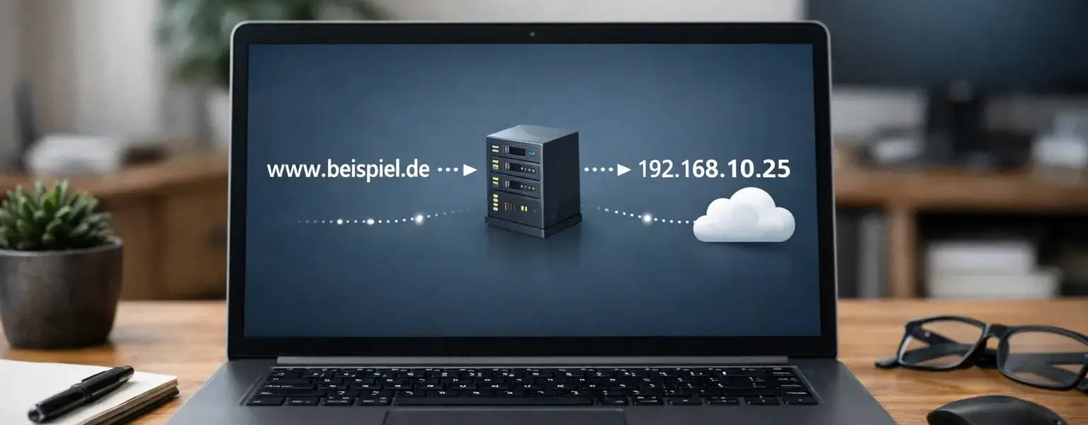 DNS-Anfrage im Hintergrund: Domain wird in eine IP-Adresse aufgelöst