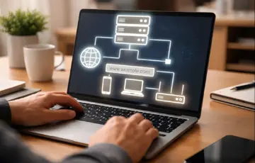 Darstellung der Funktionsweise eines DNS-Servers bei der Auflösung einer Webadresse