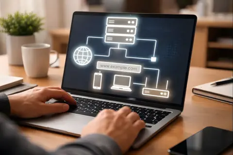 Darstellung der Funktionsweise eines DNS-Servers bei der Auflösung einer Webadresse
