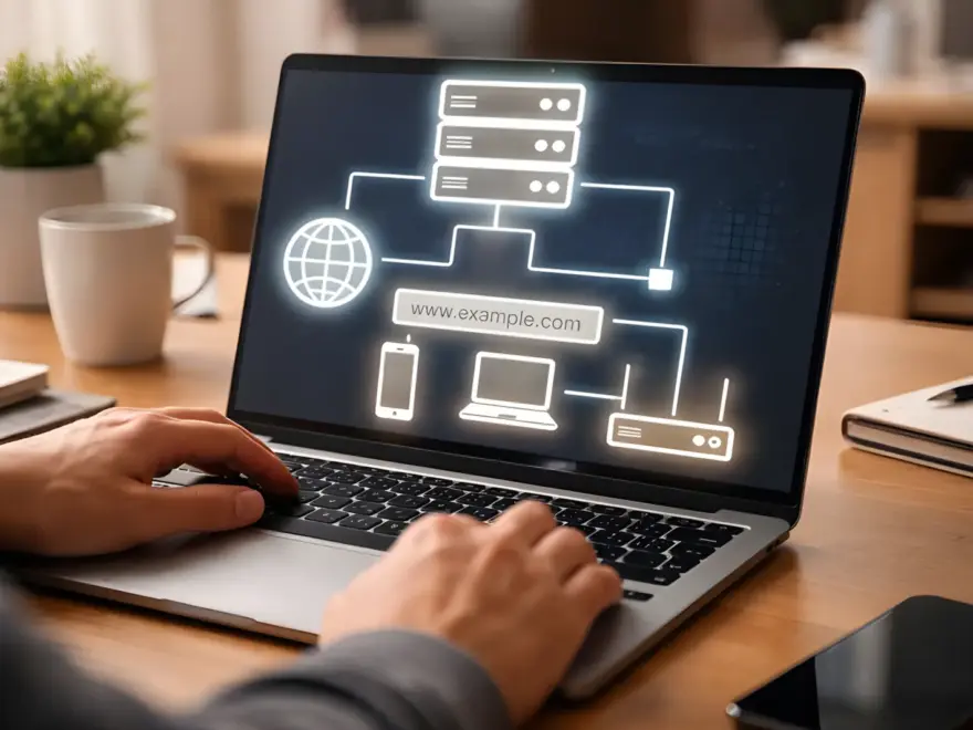 Darstellung der Funktionsweise eines DNS-Servers bei der Auflösung einer Webadresse