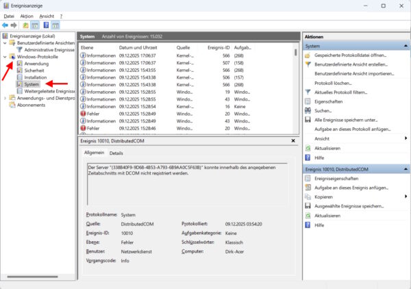 Kernel-Power 41 analysieren: Ereignisanzeige richtig nutzen Windows-Ereignisanzeige mit Systemprotokollen zur Analyse des Kernel-Power-41-Fehlers