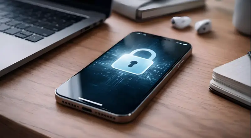 iPhone mit symbolischer Darstellung von Datensicherheit und Verschlüsselung