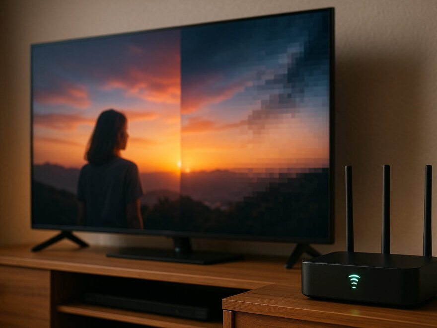 Smart-TV zeigt schwankende Streaming-Qualität durch unterschiedliche Internetgeschwindigkeit