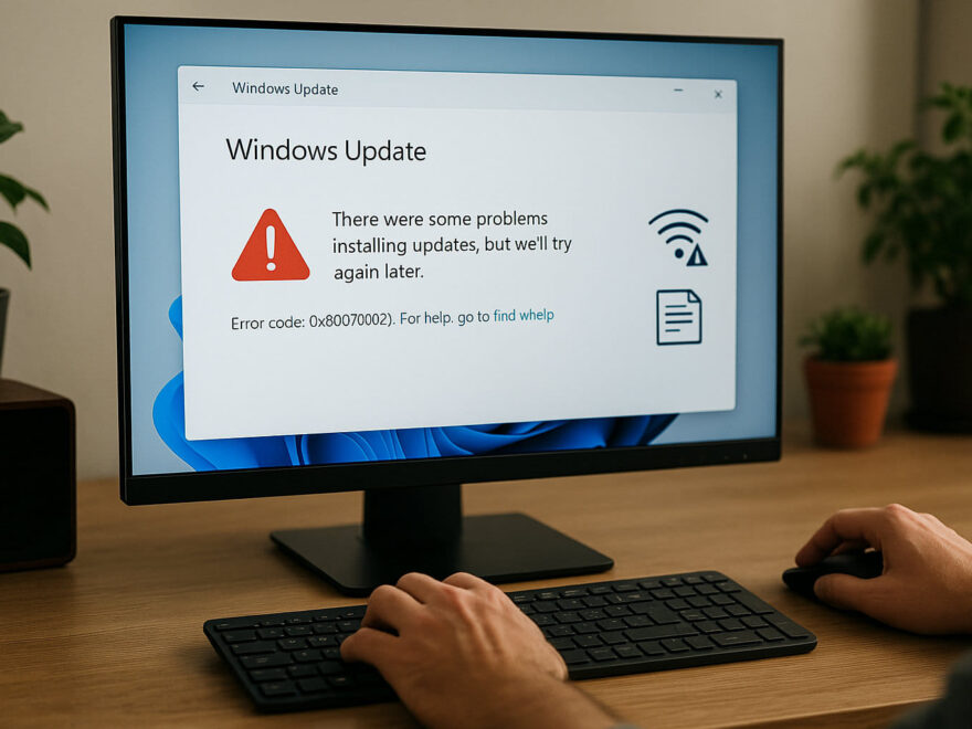 Häufige Ursachen für fehlerhafte Windows-Updates an einem Windows-PC visuell dargestellt