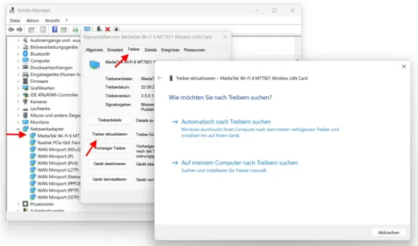 WLAN-Treiber im Windows-Geräte-Manager manuell aktualisieren