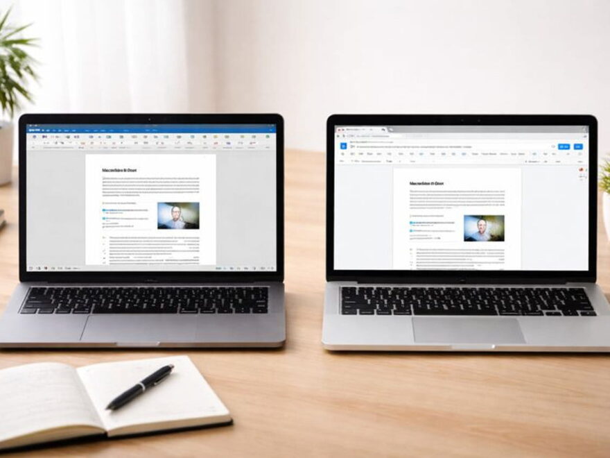 Vergleich von Microsoft Word und Google Docs auf zwei Laptops nebeneinander