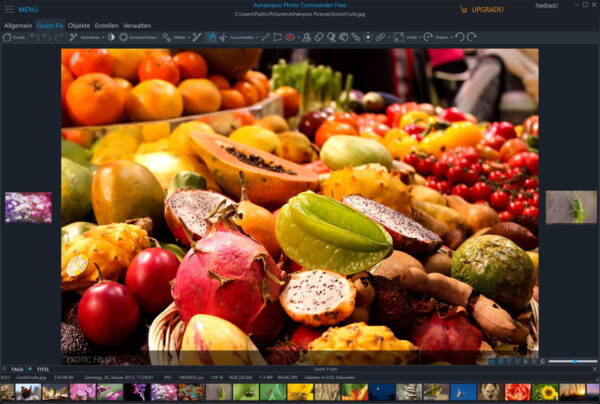 Die Quick-Fix-Oberfläche im Ashampoo Photo Commander FREE zur schnellen Optimierung und Bearbeitung von Fotos.