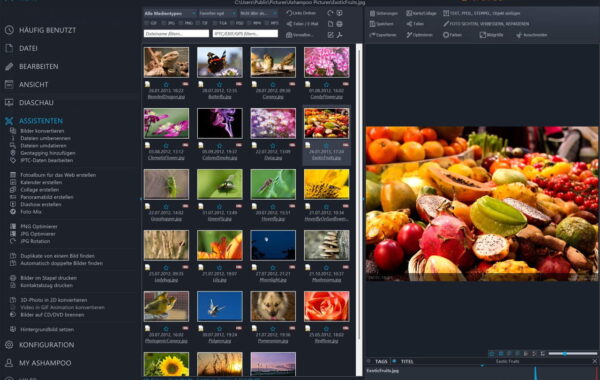 Die übersichtliche Bildverwaltung des Ashampoo Photo Commander FREE mit Foto-Vorschau und Werkzeugleiste.