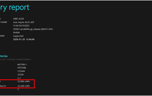Analyse der Akkukapazität und Ladezyklen im Windows 11 Battery Report