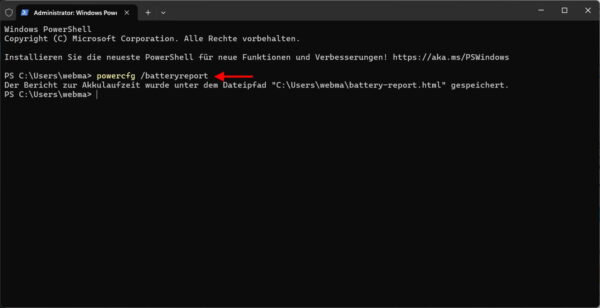 Windows 11 Battery Report in der PowerShell erstellen