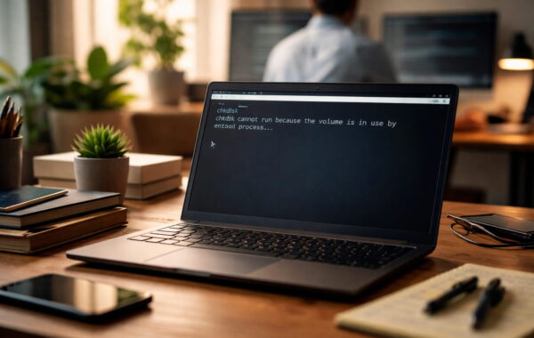 Laptop mit chkdsk-Fehlermeldung, weil das Volume von Windows verwendet wird