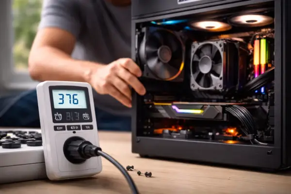 Effizienz und Kühlung moderner Gaming-CPUs Gaming-PC mit CPU-Kühlung und Messung des Stromverbrauchs