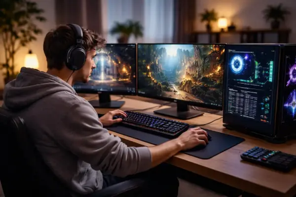 Gaming-PC mit mehreren Monitoren für unterschiedliche Auflösungen von Full-HD bis 4K