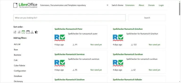 Die offizielle Webseite für LibreOffice Add-ons und Erweiterungen der Document Foundation.