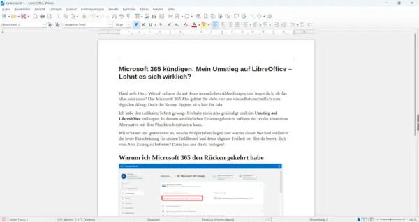 Alles an seinem Platz: Die aufgeräumte Menüstruktur in LibreOffice Writer. Die klassische Benutzeroberfläche von LibreOffice Writer nach dem Umstieg auf LibreOffice.