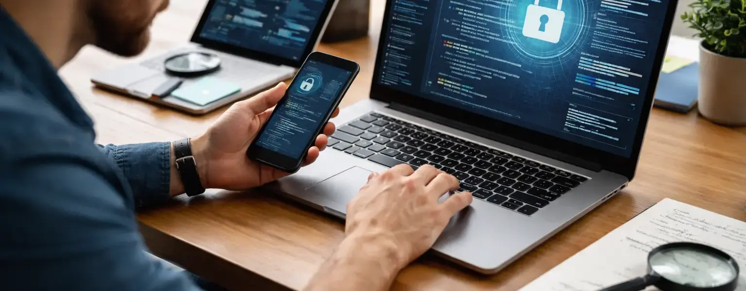 Mobile App Pentest: Sicherheitsprüfung einer App auf Smartphone und Laptop