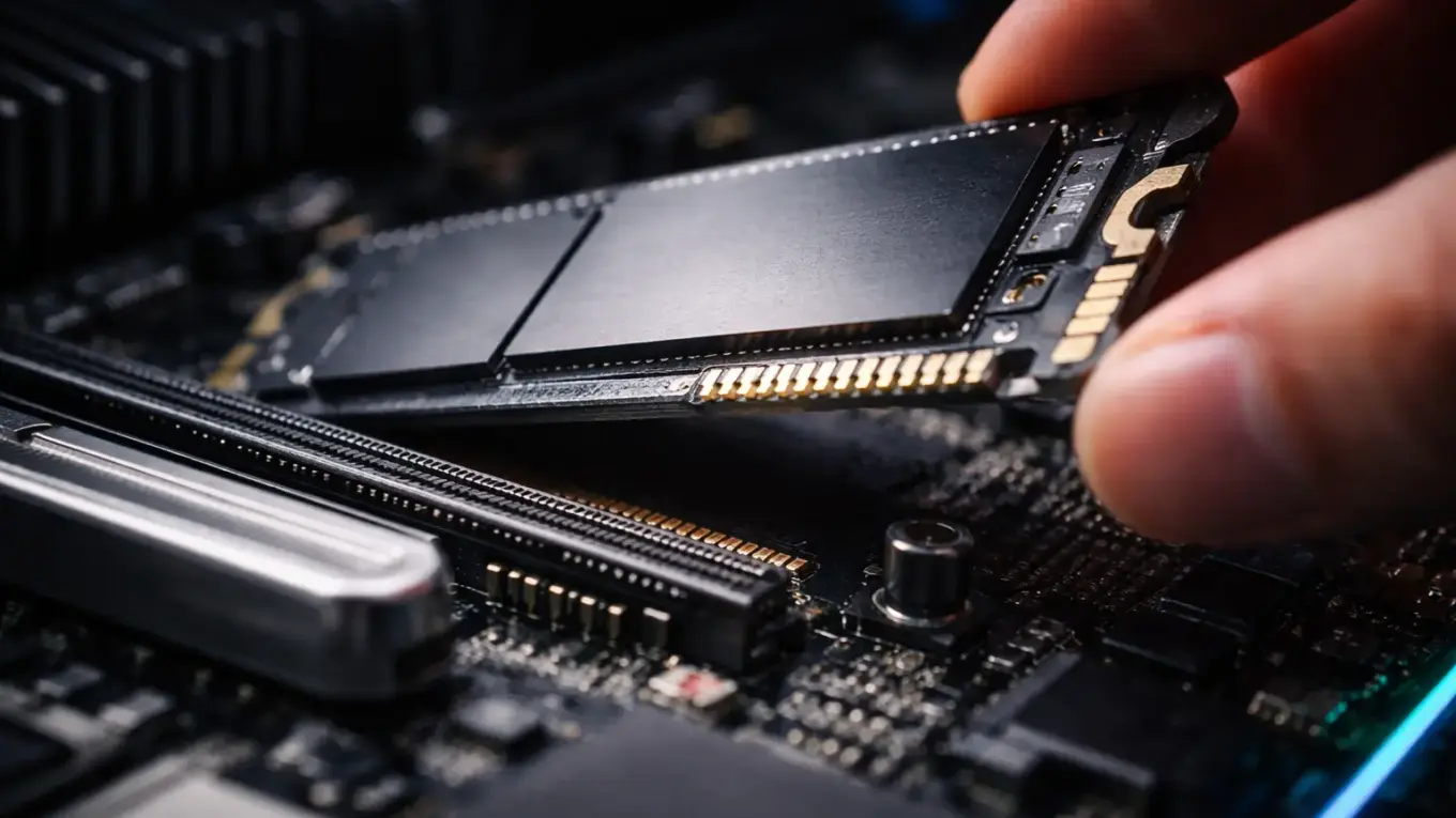 NVMe M.2 SSD wird in den Slot eines modernen Mainboards eingesetzt