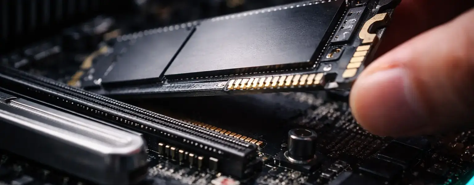 NVMe M.2 SSD wird in den Slot eines modernen Mainboards eingesetzt