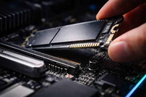 NVMe M.2 SSD wird in den Slot eines modernen Mainboards eingesetzt