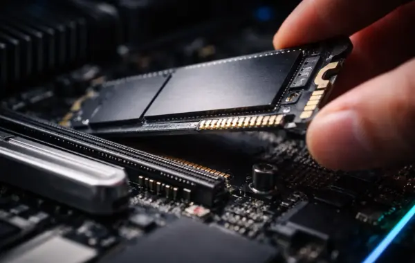 NVMe M.2 SSD wird in den Slot eines modernen Mainboards eingesetzt