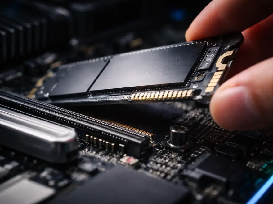 NVMe M.2 SSD wird in den Slot eines modernen Mainboards eingesetzt